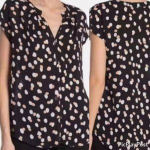 Philosophy Women's Top Size Medium Black Pink Polka Dot V Neck Short Sleeve Cuff